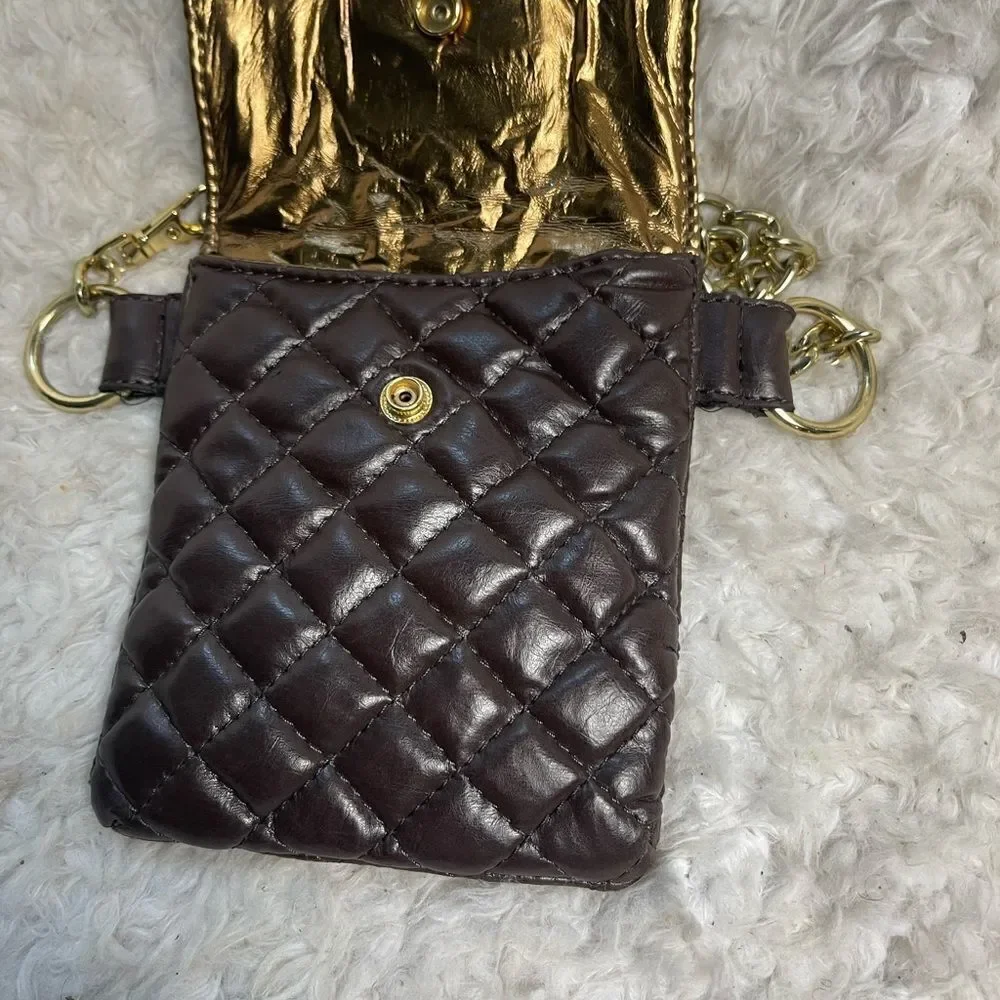 Michael Kors Brown faux leather quilted mini crossbody/fanny pack chain accent